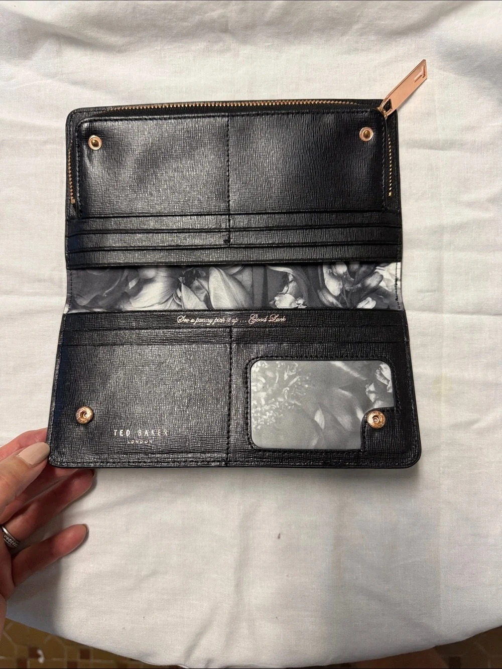 Ted Baker Blue Black Floral Print Zip-Around Wallet